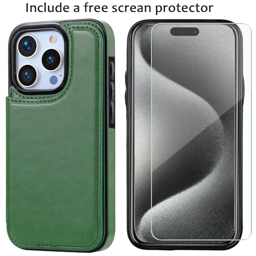 Wallet Case for iPhone 15 pro max, Slim Protective case with Card Holder,Premium PU Leather Kickstand Card Slots Case with Double Magnetic Clasp for iPhone 15 promax (6.7")-Grass Green - color: Grass Green