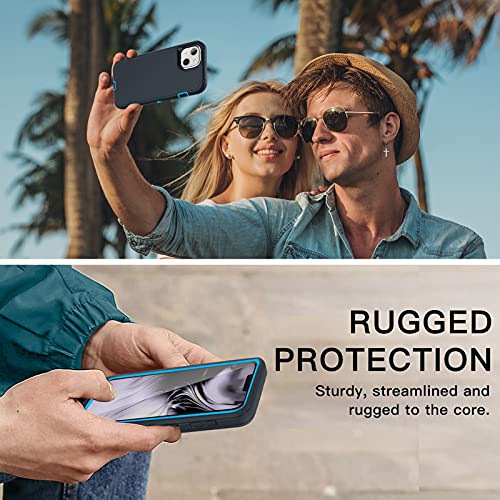AICase for iPhone 13/iPhone 14 Case with Belt-Clip Holster, Screen Protector, Heavy Duty Protective Phone Case, Military Grade Full Body Protection Shockproof/Dustproof/Drop Proof Rugged(Admiral Blue) - color: Navy Blue with Belt