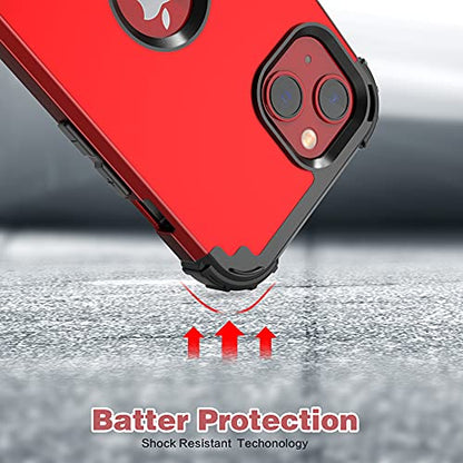 IDweel for iPhone 15 Case with Tempered Glass Screen Protector, 3 in 1 Shockproof Slim Hybrid Heavy Duty Hard PC Cover Soft Silicone Bumper Full Body Case,Red - color: Red