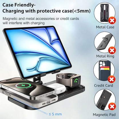 Wireless Charger 4 in 1 for Apple iPhone 17 Pro Max/16/15/14/13 Series, AirPods Pro 2, iPad Stand, Watch Charger for iWatch Series 10/9/8/7/6, Wireless Charging Station for Multiple Devices