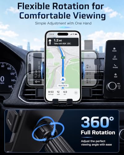 Car Vent Phone Mount, Air Vent Car Cell Phone Holder, 360° Rotating Anti-Slip Stand Compatible with Thick Case & All 4-7.2" Smartphones
