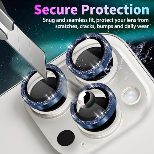Camera Protector for iPhone 15 Pro/15 Pro Max, Glitter Dark Blue - color: Glitter Dark Blue