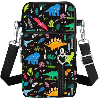 BIAOTIE Lightweight Small Crossbody bags Cell Phone Purses Travel Pouch Shoulder Bag for Women - color: Black Dinosaur