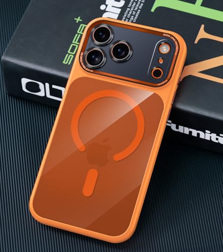 Magnetic for iPhone 17 Pro Max Case with Integrated Camera Protection, [Seamless Work with Magsafe] [Camera Control Button] Transparent Black Hard PC Back + Soft TPU Bumper Case 6.9", Cosmic Orange - color: Orange Clear