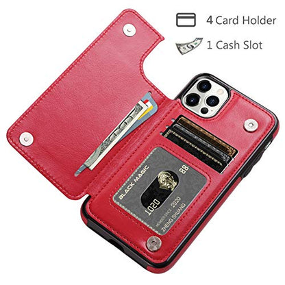 HianDier Wallet Case Compatible with iPhone 12 Pro MAX Case 5G 6.7-inch Slim Protective with Credit Card Slot Holder Flip Folio Soft PU Leather Magnetic Closure Cover, Red - color: Red
