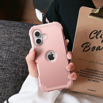 IDweel for iPhone 17 Case with Screen Protector for Women, 3 in 1 Shockproof Slim Fit Hybrid Heavy Duty Hard PC Cover Soft Silicone Bumper Full Body Anti-Fingerprint Case, Rose Gold - color: Rose Gold