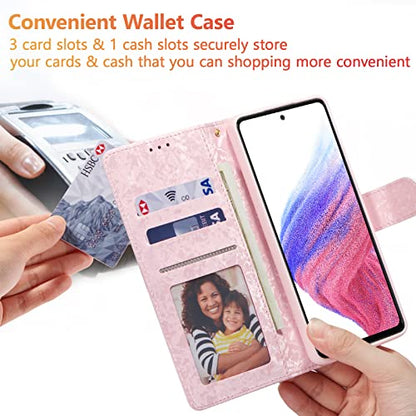 UEEBAI Wallet Case for Samsung Galaxy A17 5G, PU Leather Phone Cover Kickstand RFID Blocking Flip Case Card Slots Wrist Strap Relief Engraved Pattern Magnetic Closure Folio Cover - White Rose - color: White Rose, size: Samsung Galaxy A17 5G