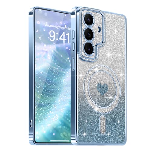 Lafunda Magnetic for Samsung Galaxy S26 Case Glitter, Blue | Luxury Gold Edge Electroplating Case for Women Girls Men, Bling Silicone Shockproof Camera Protection Soft TPU Bumper Cover - color: Blue, size: Samsung Galaxy S26