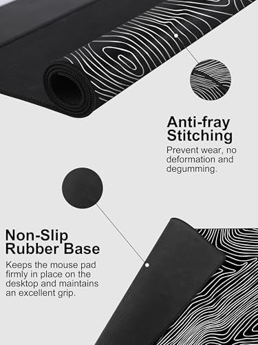 Mouse Pad with Wireless Charging, Large Desk Mat, Black Topographic Map #1 - color: Black Topographic Map #1