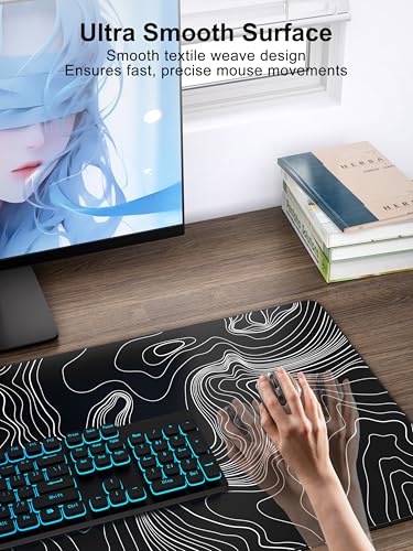 Mouse Pad with Wireless Charging, Large Desk Mat, Black Topographic Map #2 - color: Black Topographic Map #2