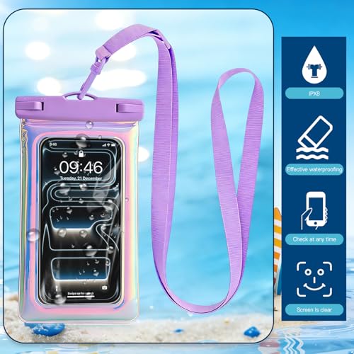 Waterproof Phone Case for iPhone Phones all Models Laser Lridescent | Waterproof phone case Cross-body Lanyard Cruise Ship Travel Essentials Compatible, All Devices Touchscreen Friendly - color: Iridescent, size: All models of mobile phones