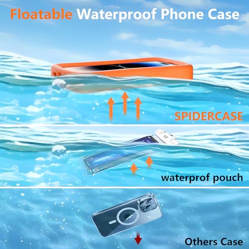 SPIDERCASE Floating Phone Case for iPhone 16 Plus/15 Pro Max/15 Plus/14 Pro Max/14 Plus/13 Pro Max with Waterproof Dry Bags and Lanyard EVA Foam iPhone Floating Case 6.7”,Orange