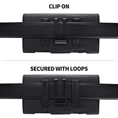 BECPLT Leather Holster Pouch with ID Card Holder, Belt Clip Case for iPhone 13 Mini, 12 Mini, 8, 7, 6s, 6, Galaxy S10e (Fit with Thin Case on) - color: Black-Leather, size: S (5.8" x 3" x 0.5")