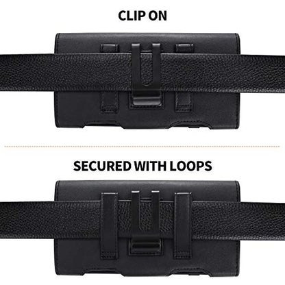 BECPLT Leather Holster Pouch with ID Card Holder, Belt Clip Case for iPhone 13 Mini, 12 Mini, 8, 7, 6s, 6, Galaxy S10e (Fit with Thin Case on) - color: Black-Leather, size: S (5.8" x 3" x 0.5")