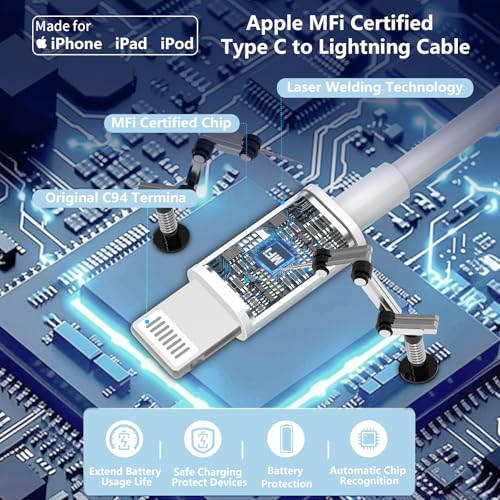 Apple MFi Certified iPhone Charger Fast Charging, 4Pack 20W USB C Charger - color: Pearl White