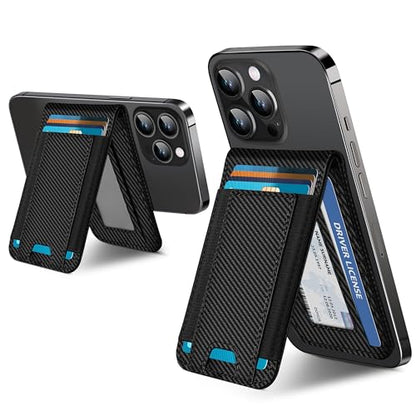 for MagSafe Wallet, Adjustable Stand, 9 Card Holder, Open ID Window - color: Black Carbon Fiber