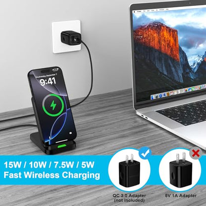 Wireless Charger Fast Charging Stand for Samsung Galaxy S25 Ultra/S25/S24/S23/S22,Wireless Phone Charger Android Desk Charging Station for Pixel 9 Pro 8A,Moto Razr 2024 with Adapter