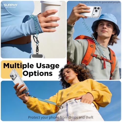 SURPHY Anti Theft Phone Strap, Phone Lanyard, Sturdy Steel Wire Keychain - color: P2- Light Blue & Black