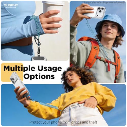 SURPHY Anti Theft Phone Strap, Phone Lanyard, Sturdy Steel Wire Keychain - color: P2- Light Blue & Black