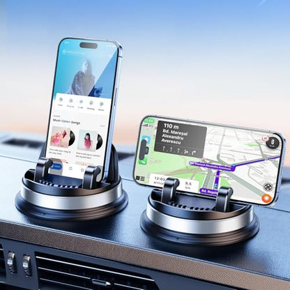 Dash Cell Phone Car Mount, Multifunctional Car Dashboard Mobile Phone Holder, 360 Rotatable Non Slip Mat Universal Car Phone Stand Hands Free, Compatible with iPhone, Samsung, Google, Android - color: Silver