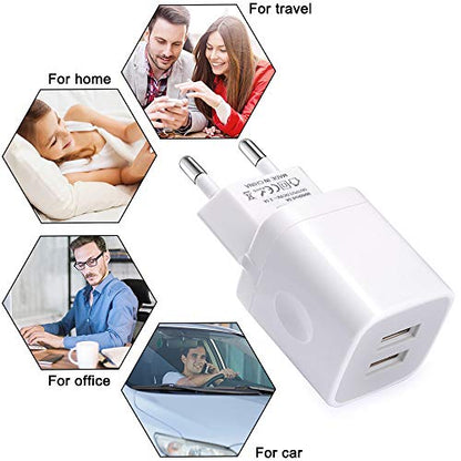European Wall Charger, Vifigen 2-Pack USB 2.1AMP Universal Europe Charger Block Dual Port Plug Compatible for iPhone 17 16 15 14 13 12 11 Pro Max XS XR X SE 8 7 6 Plus,Samsung S25 S24 A17,Note,LG,Moto - color: White