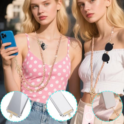 Crystal Phone Lanyard Crossbody Adjustable Rhinestone Anti-Theft Phone Strap Crossbody Cell Phone Neck Strap for Women - color: Champagne