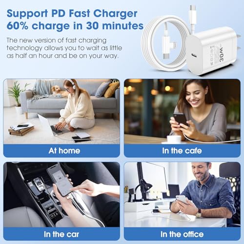30W USB C Charger 2 Pack with 6FT 2-in-1 USB C & Lightning Cable