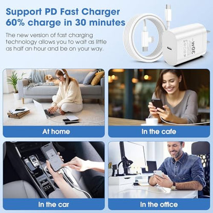30W USB C Charger 2 Pack with 6FT 2-in-1 USB C & Lightning Cable