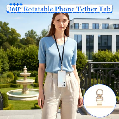 Phone Tether Tab, 360°Rotatable Phone Lanyard Tab Ultra-Thin Stainless Steel Universal Rust-Proof Lanyard Patch, Metal Lanyards Replacement Patch for Most Cellphone Strap, Wristband (Gold)