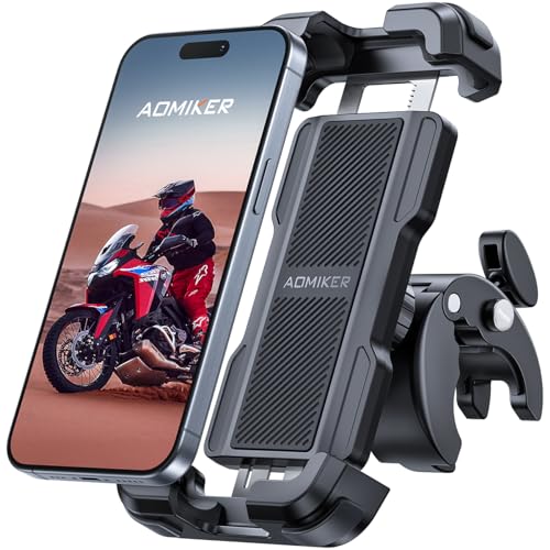 Aomiker Bike Motorcycle Phone Holder Mount - [2025 Quick Release] Bike Phone Holder Handlebar Clamp, Bicycle Scooter Phone Clip for iPhone 16 15 14 13 12 11 Pro Max Plus Mini, 4.7-6.8" Smartphone - color: Black