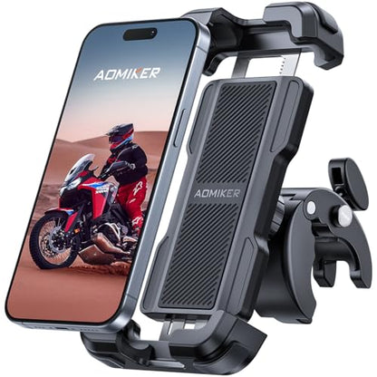 Aomiker Bike Motorcycle Phone Holder Mount - [2025 Quick Release] Bike Phone Holder Handlebar Clamp, Bicycle Scooter Phone Clip for iPhone 16 15 14 13 12 11 Pro Max Plus Mini, 4.7-6.8" Smartphone - color: Black