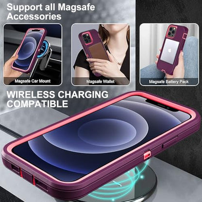 YKHJKLEC for iPhone 12/12 Pro Case, Compatible with Magsafe, Military Grade 3 in 1 Heavy Duty Shockproof/Drop Proof/Dust Proof with 2Pcs Tempered Glass Screen Protector (New-Purple/Pink) - color: New-Purple/Pink