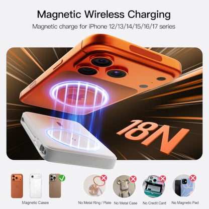 Magnetic Portable Charger 10000mAh, 22.5W Power Bank with Built in Cable - color: white