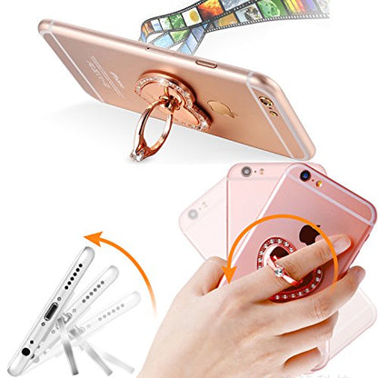 Phone Stand, Luxury Updated Re-Usable Metal Stainless Phone & Tablet Anti Drop Ring Stand Holder with Diamonds for iPhone iPod iPad Samsung and More (Heart Shape) (Silver) - color: Silver