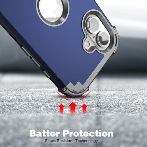 IDweel for iPhone 16 Case with Screen Protector, 3 in 1 Shockproof Slim Fit Hybrid Heavy Duty Hard PC Cover Soft Silicone Bumper Full Body Anti-Fingerprint Case, Blue - color: Blue