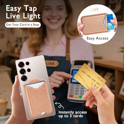 Fjcdslwx Compatible with Magsafe Wallet Magnetic Card Holder -Glitter Gold Phone Wallet for Galaxy S25 Series,iPhone 17/16/15/14/13 Series for Women Teen Girls for Apple Mag RFID Magnet,Fit 3 Cards - color: Gold