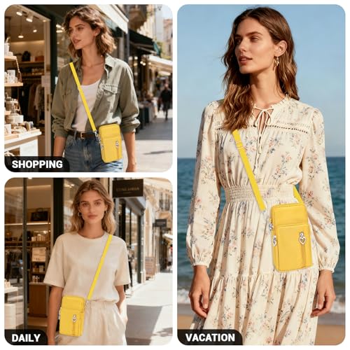 YINHEXI Small Crossbody Bags for Women Trendy, Mini Triple Compartment Cell Phone Crossbody Wallet Purses - color: Yellow-2