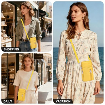 YINHEXI Small Crossbody Bags for Women Trendy, Mini Triple Compartment Cell Phone Crossbody Wallet Purses - color: Yellow-2