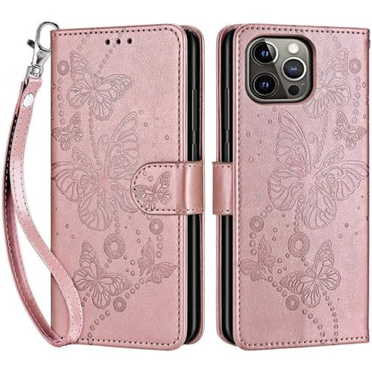 for iPhone 13 Pro Wallet case, Rose Gold-Butterfly | 3 Card Holders, Kickstand, Shockproof TPU Shell, PU Leather, Magnetic Closure, Protective Flip Folio Cover, Women - color: 6