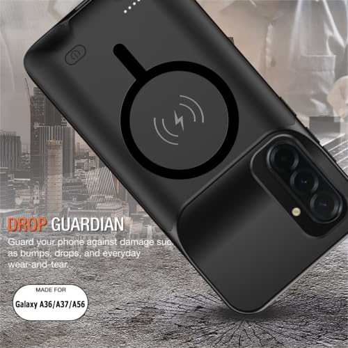 Battery Case for Galaxy A36/A37/A56,10000mAh Rechargeable Portable Charging Case with Wireless Charging Compatible for Galaxy A36/A56 (6.7 inch) with Carplay Extended Battery Pack Charger Case (Black) - size: Galaxy A36/A37/A56