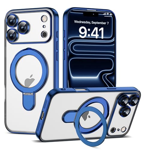Plating Clear Case for iPhone 17 Pro Max with Stand 6.9", Blue - color: Blue, size: Iphone 17 Pro Max