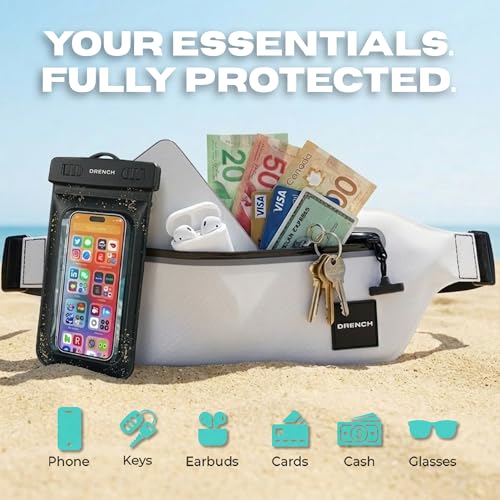 DRENCH travel light waterproof pouch – White + Clear Waterproof Fanny Pack Bundle, 2 Submersible Phone Pouches + Floating Cases