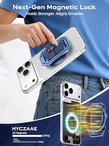 Ultra-Light & Durable Aluminum Phone Grip Stand for MagSafe with Strap - color: Blue(All-Aluminum)
