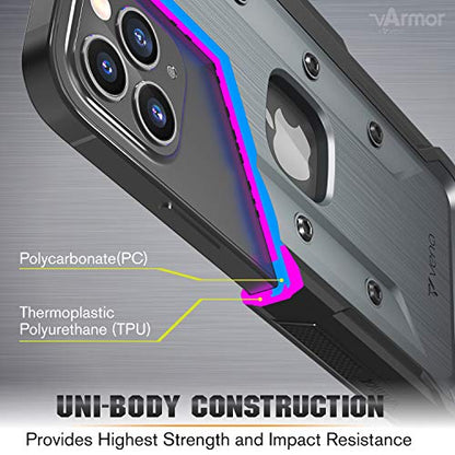 VENA vArmor for iPhone 12 / iPhone 12 Pro Rugged Case | Military-Grade Drop Protection, Belt Clip Holster and Kickstand for everyday protection, Works with Wireless Charging
