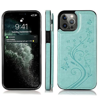 for iPhone Case,Retro Slim PU Leather Flower Butterfly Pattern Wallet,Card Holder Slots Full Body Military Grade Protection Soft Shockproof Phone Case (Green,iPhone 16 Plus) - color: Green, size: iPhone 16 Plus