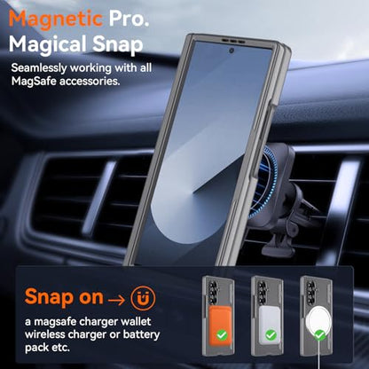 Upgraded 360° Spin Magnetic Invisible Ring Stand for Samsung Galaxy Z Fold 7 Case,[Compatible with MagSafe][S Pen Holder][Hinge Protection][Screen Protector],Shockproof Full Body Phone Cover - color: Grey-1