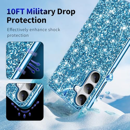 Galaxy S26 Glitter Case for Samsung Galaxy S26 5G Phone Case for Women Girls, Slim Ultra Thin Matte Back Shockproof Full Body Protective Cover for Samsung S26 5G, Crystal Bling Case, 2026 (Blue) - color: Blue