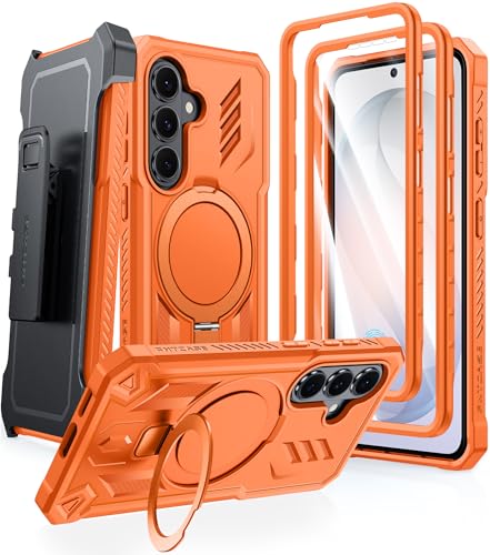 FNTCASE for Samsung Galaxy S26 Case Fit for MagSafe with Belt Clip Orange | Built-in Screen Protector, 2 Front Frames, Sturdy Magnetic Kickstand, 360 Rotatable Holster, Military-Grade Heavy Duty Cover - color: Orange, size: For Samsung Galaxy S26 (6.3 Inc
