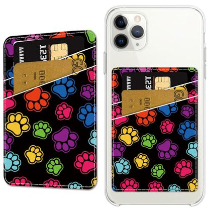 CREATCABIN Paw Print Phone Card Holder Leather Cell Phone Wallet Stick on Adhesive Credit Card Holder Slim Double Pocket Sticker for Back of Phone Case Compatible with Most Phones 3.7 x 2.5 Inch - style: Paw Print