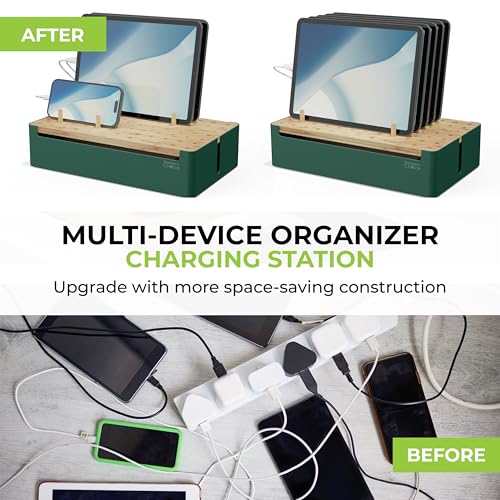 Prosumer's Choice Bamboo Charging Station - Multi Charger Station Organizer - Desk Docking Station for Phones, Tablets, Laptop - Wooden Charging Station with Removable Dividers - Cables Not Included